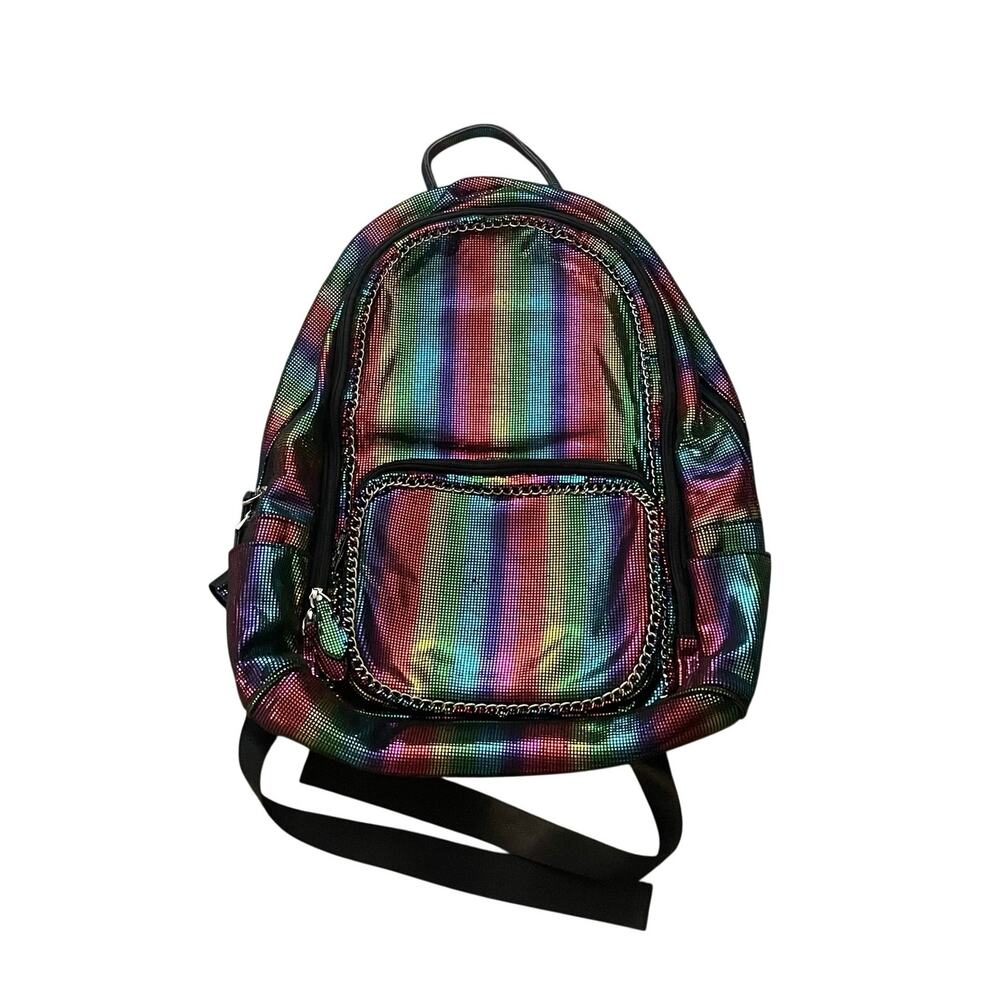 Bari Lynn Black Metallic Rainbow Chain Backpack